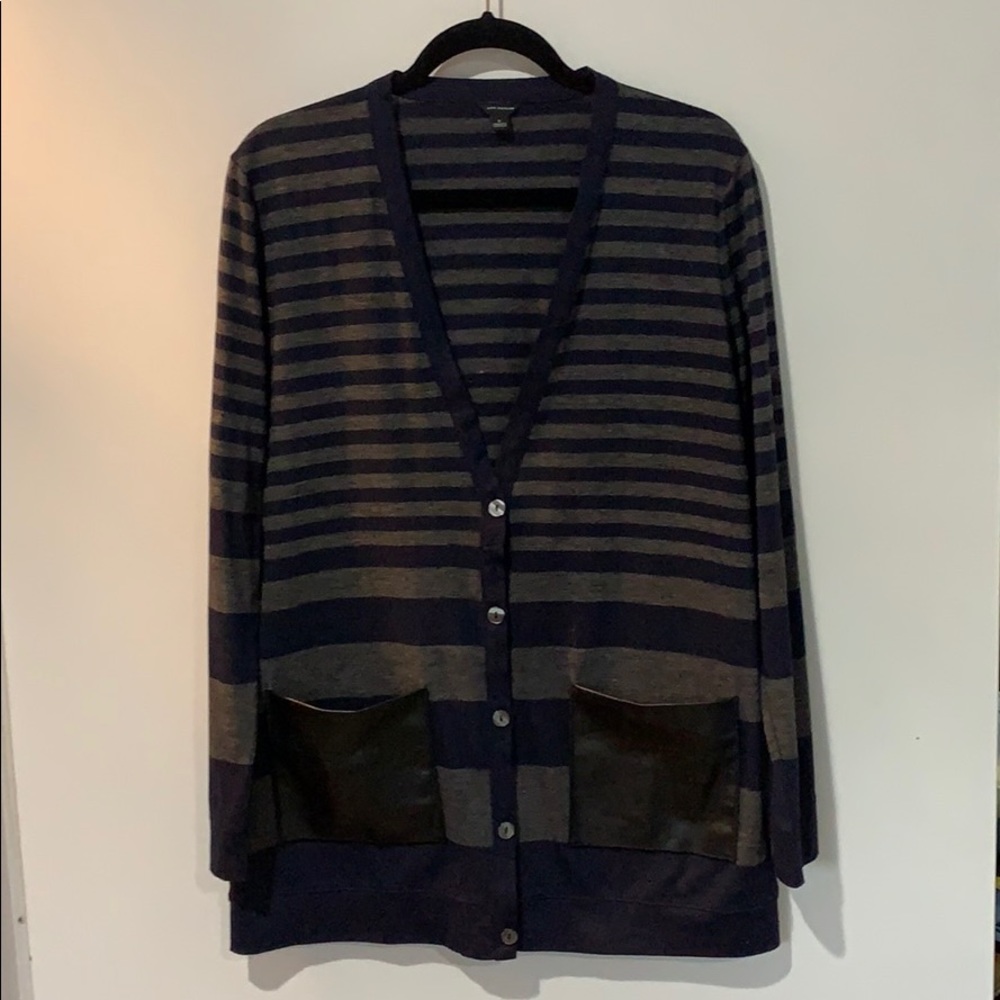 Ann Taylor - faux leather pocket cardigan
